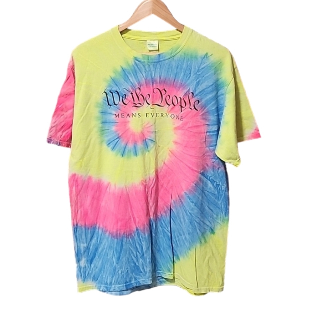 WE THE PEOPLE MEANS EVERYONE Spiral Tie Dye Short Sleeve Tee Mens L Pride LGBTQ - Picture 7 of 8